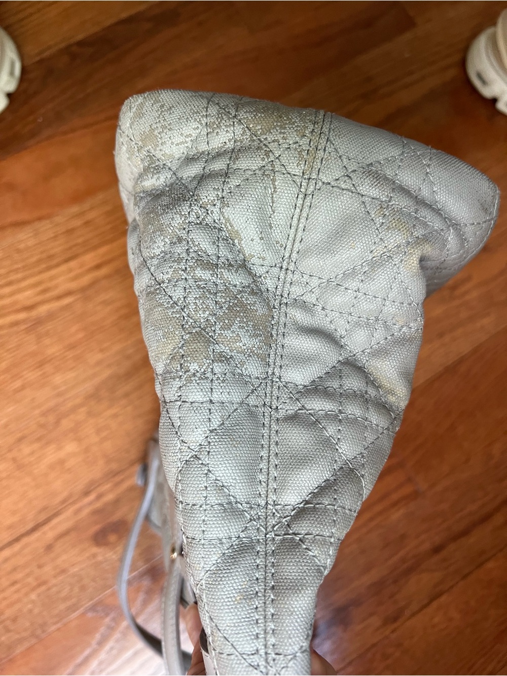 Dior Quilted Tote in Light Gray with Silver Charm - Picture 8 of 15